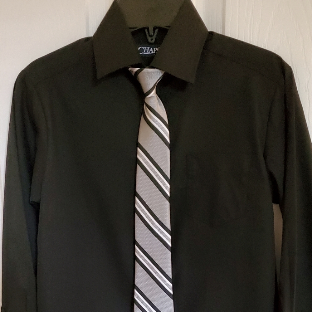 CHAPS Boys Dress Shirt & Clip on Tie - Picture 1 of 3